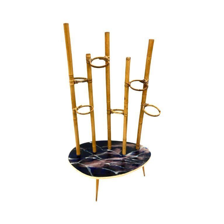 photo buy Mid Century Modern Plant Stand – Europe, 1960s 1970s, Bamboo & Artistic Resin Tabletop
