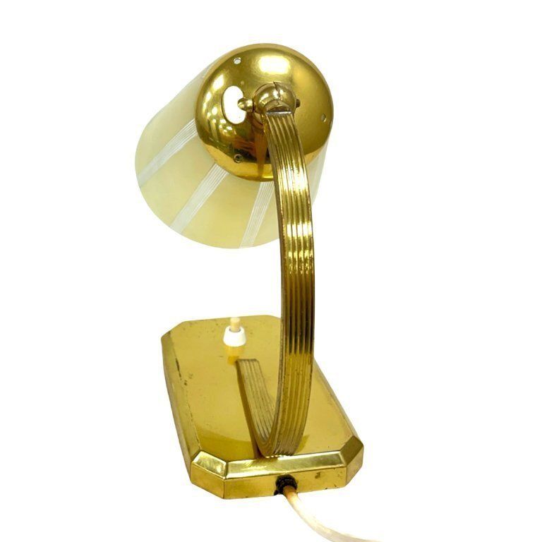 Lighting Art Déco/Modernist Desk Lamp, Germany, 1950s, Brass And Glass Shade photo