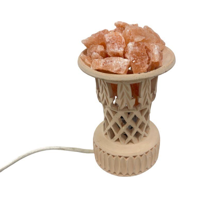 Lighting Carved Salt Lamp Made Of Natural Rock Salt, Ceramic, Vintage, Handmade, 1970s photo
