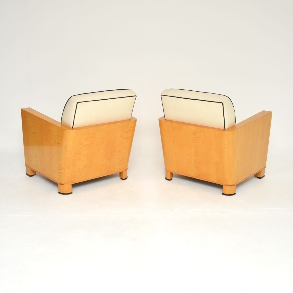 Pair Of Swedish Art Deco Armchairs In Leather And Satin Birch photo for sale