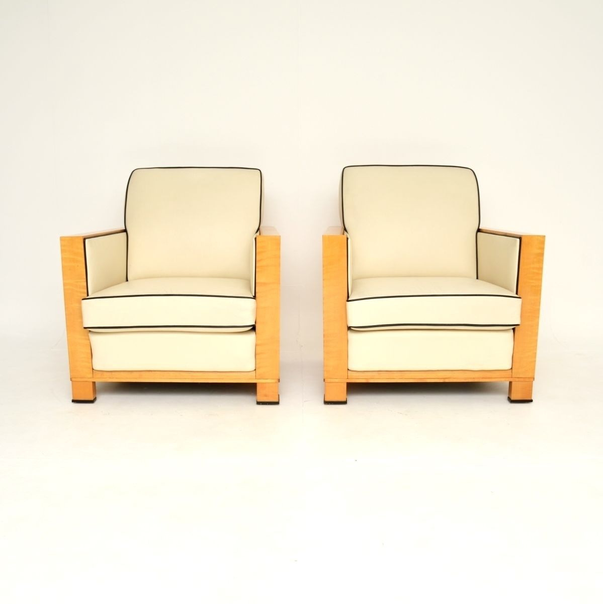 Pair Of Swedish Art Deco Armchairs In Leather And Satin Birch photo Furniture