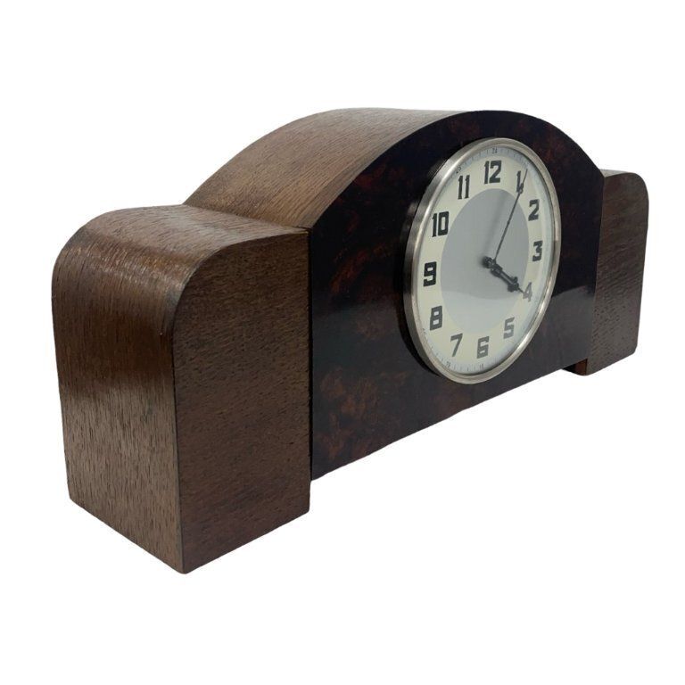 Antique Art Deco Wood Mantel Clock, Germany, 1930s photo furniture
