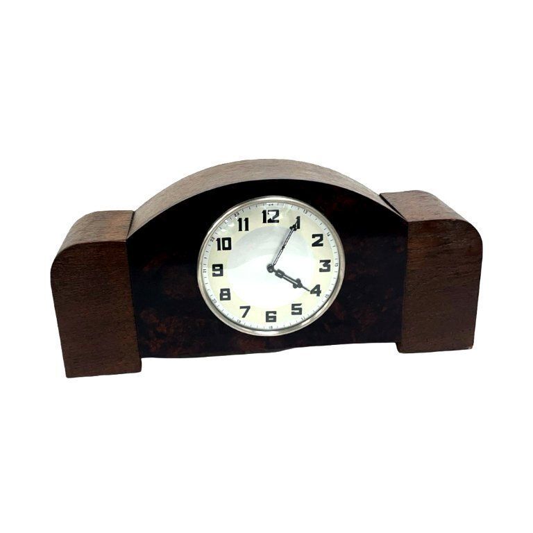 photo vinterior Antique Art Deco Wood Mantel Clock, Germany, 1930s