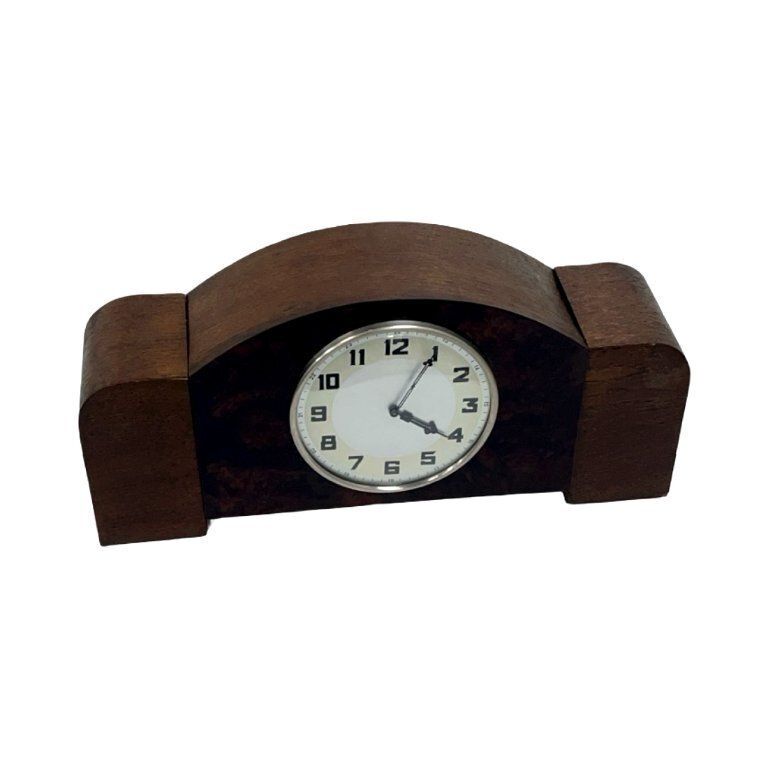 photo buy Antique Art Deco Wood Mantel Clock, Germany, 1930s