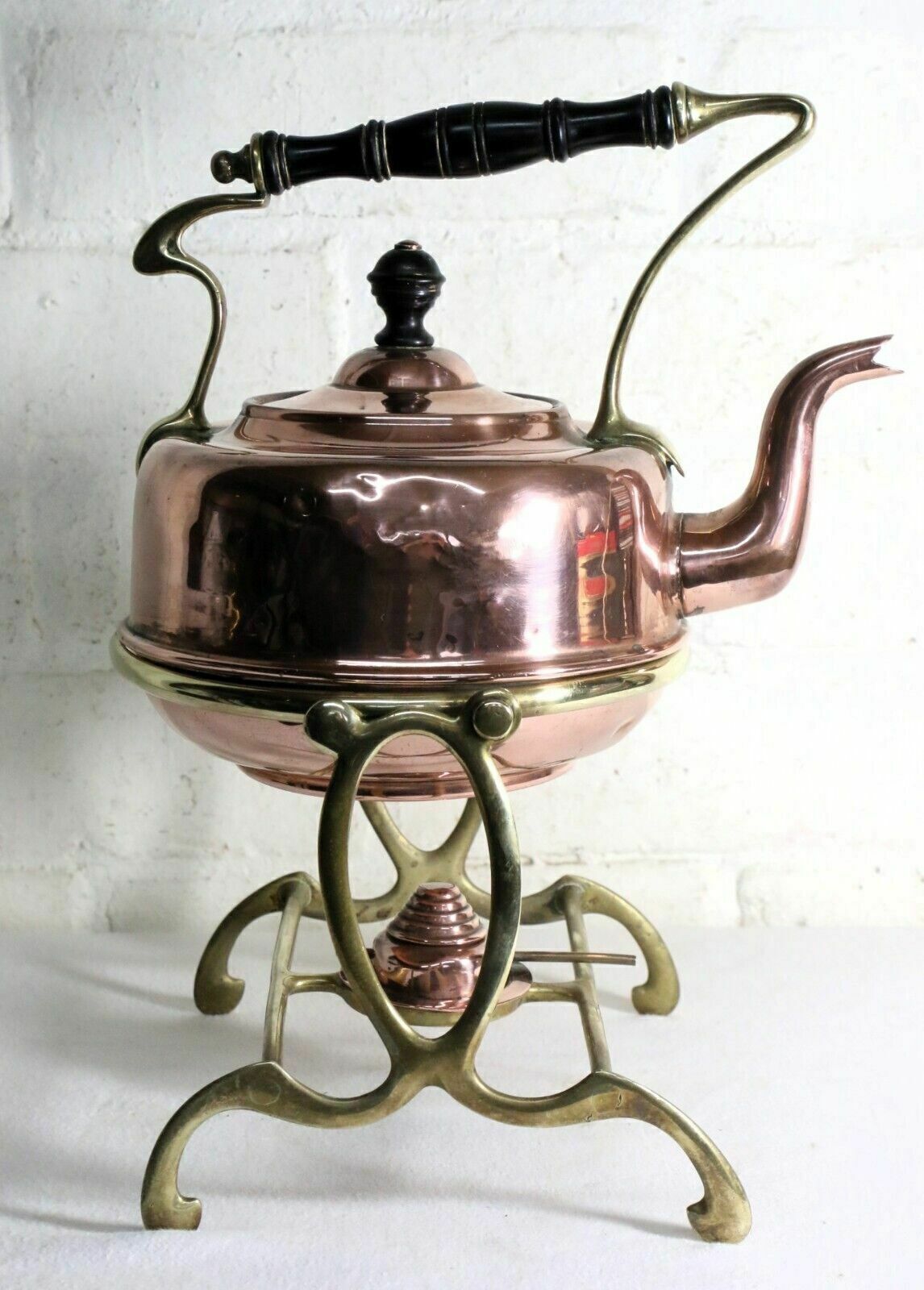 Antique Art Nouveau Copper Spirit Kettle With Brass Stand Late 19th Early 20th C photo furniture