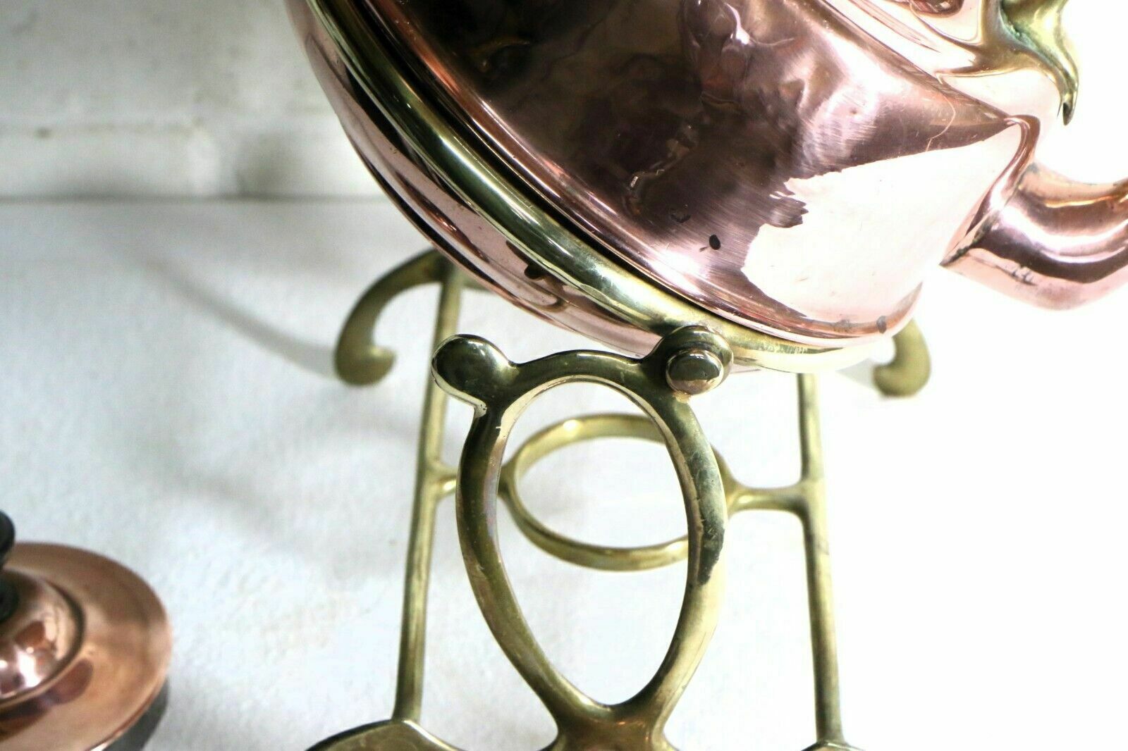 photo for sale Antique Art Nouveau Copper Spirit Kettle With Brass Stand Late 19th Early 20th C