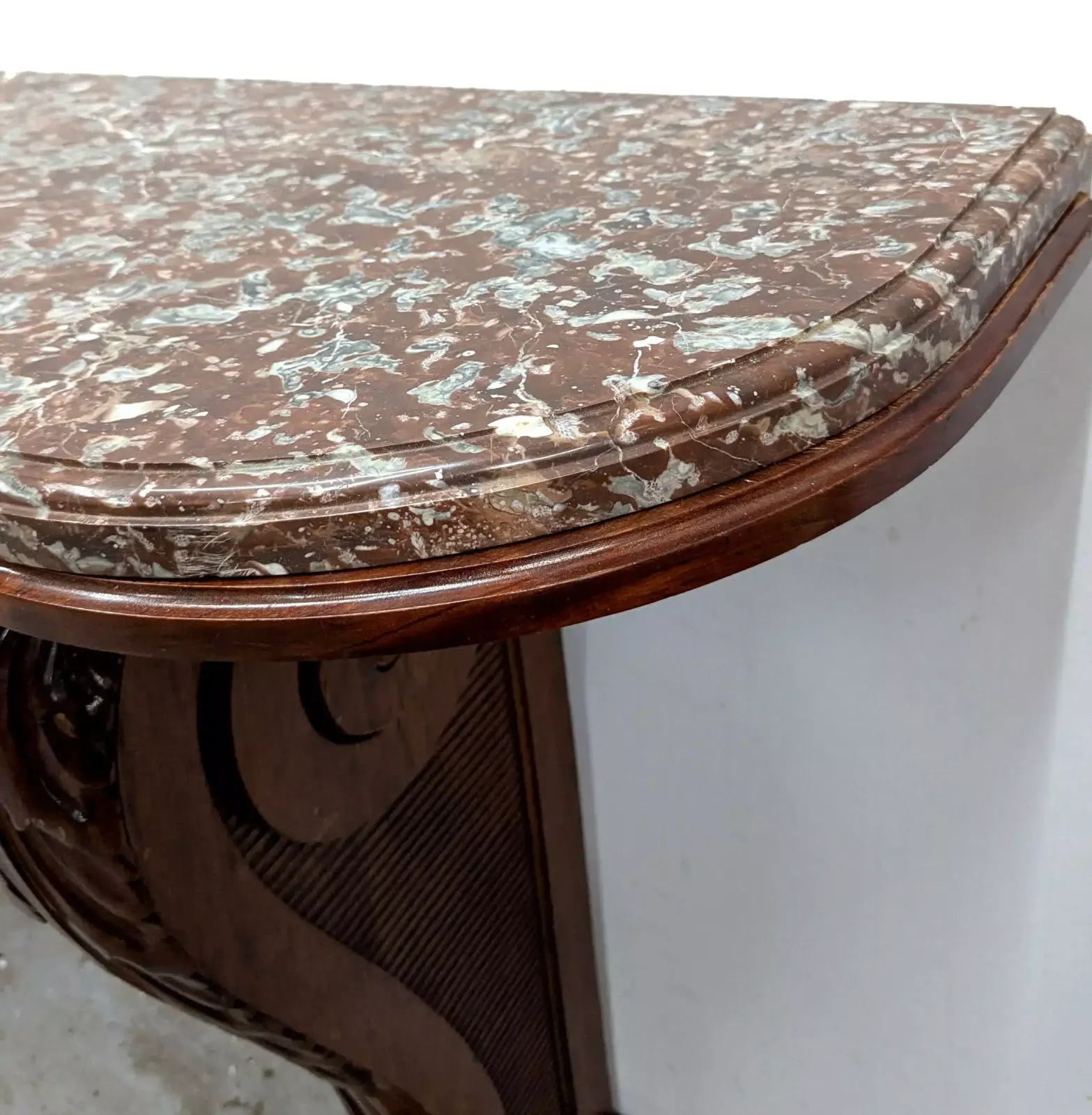 Napoleon III Mahogany Console Acanthus Leaves Marble 19th Century. photo for sale