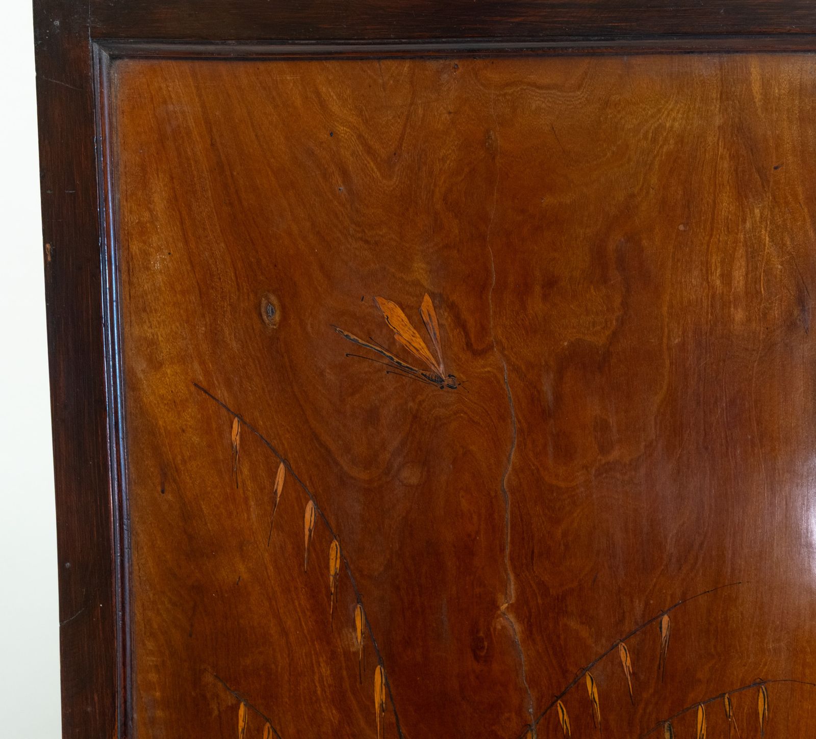 Art Nouveau Fruitwood Inlaid Botanical Panel Folding Screen Room Divider French Circa 1900 photo vinterior