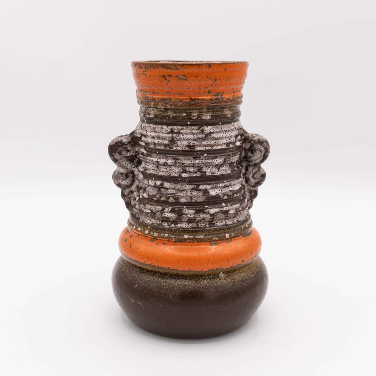 Brutalist Vase In Orange & Brown   Form 1293   Strehla   C1960s