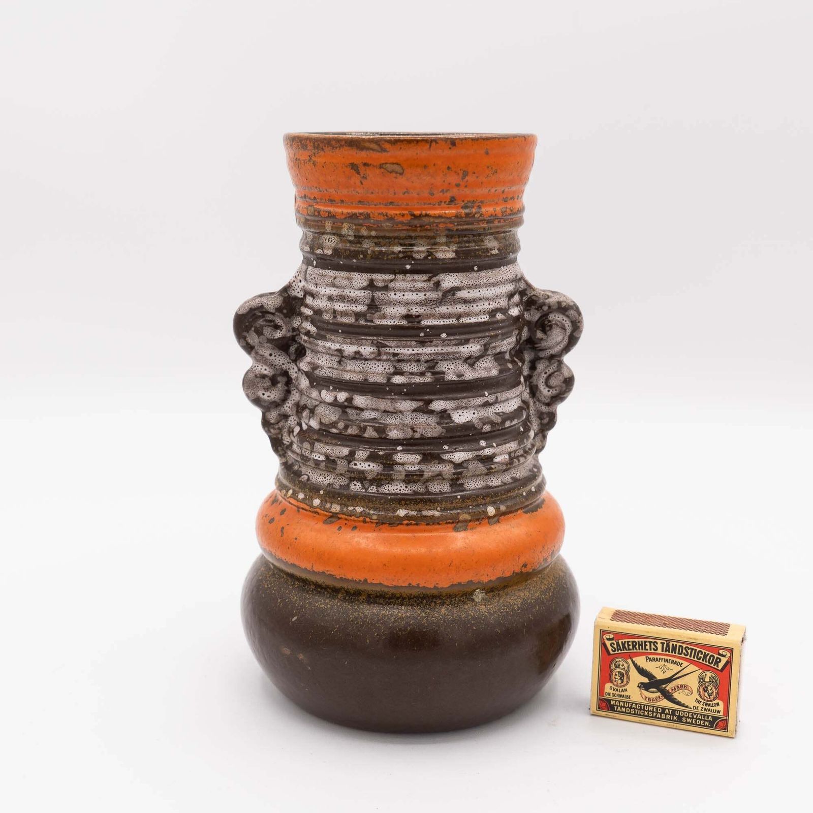 Brutalist Vase In Orange & Brown   Form 1293   Strehla   C1960s photo 70.0