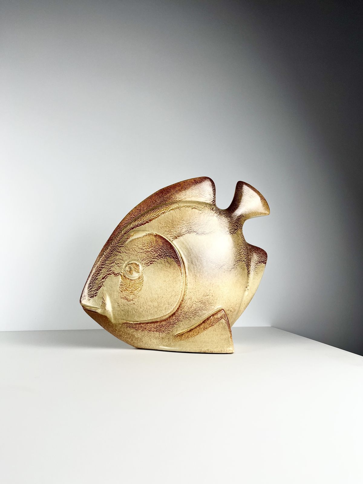 Roberto Rigon For Bertoncello Large Modernist Fish Vase, Italian 1970s photo for sale