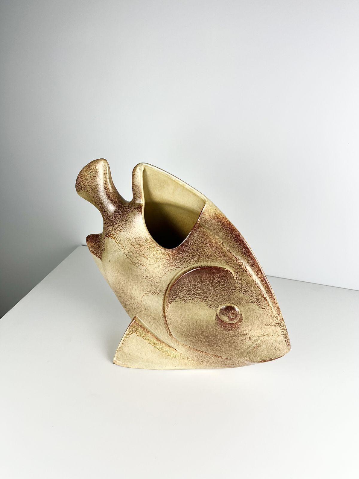 Roberto Rigon For Bertoncello Large Modernist Fish Vase, Italian 1970s photo buy