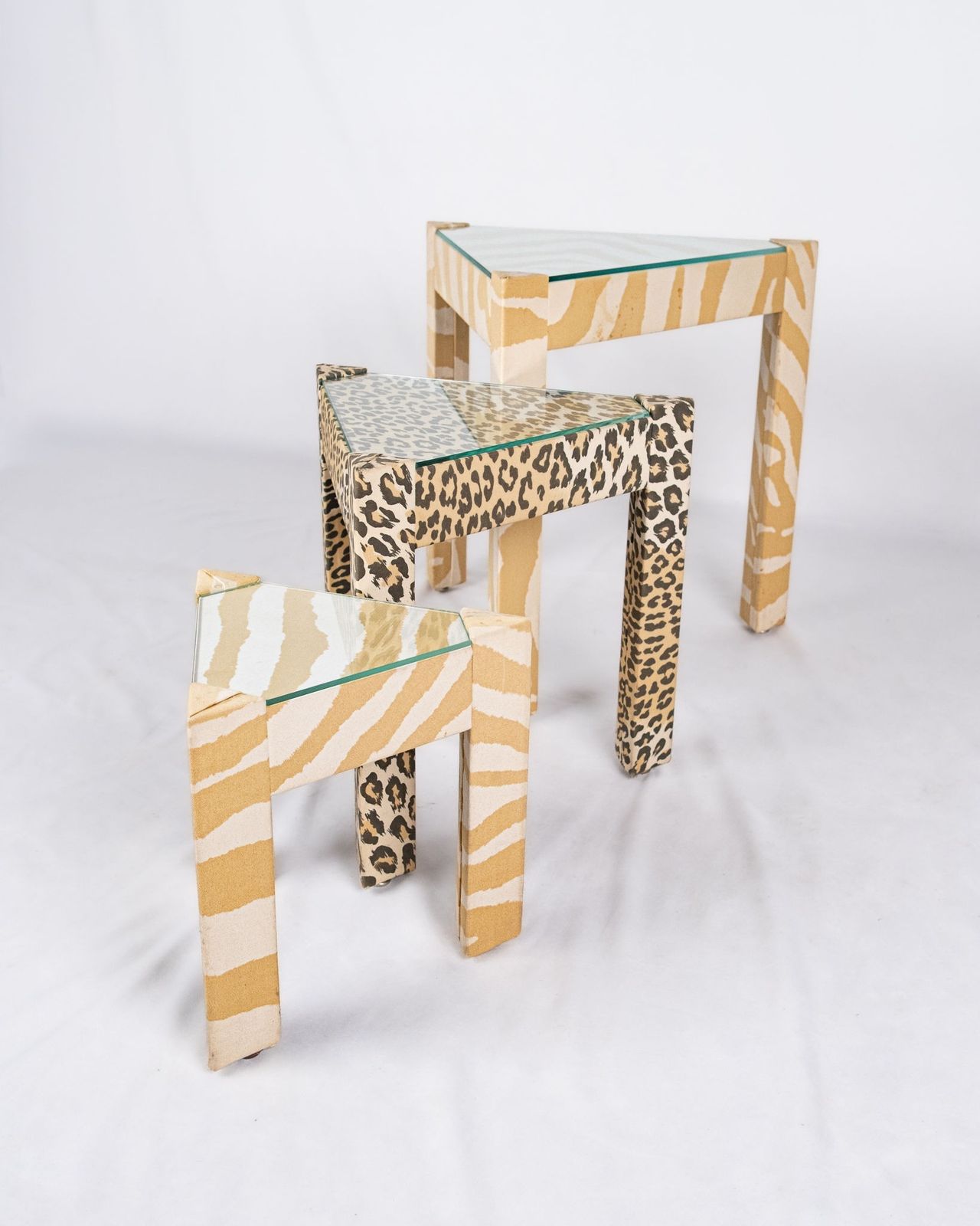 Set Of Upholstered Nesting Tables, Pierre Frey, France, 1970 80s