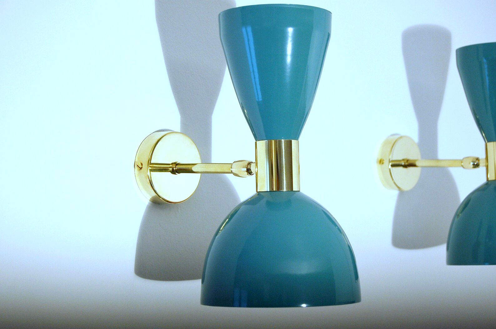 Pair Of Wall Lamp / Metal And Brass / Light Green Color Style '50 photo furniture