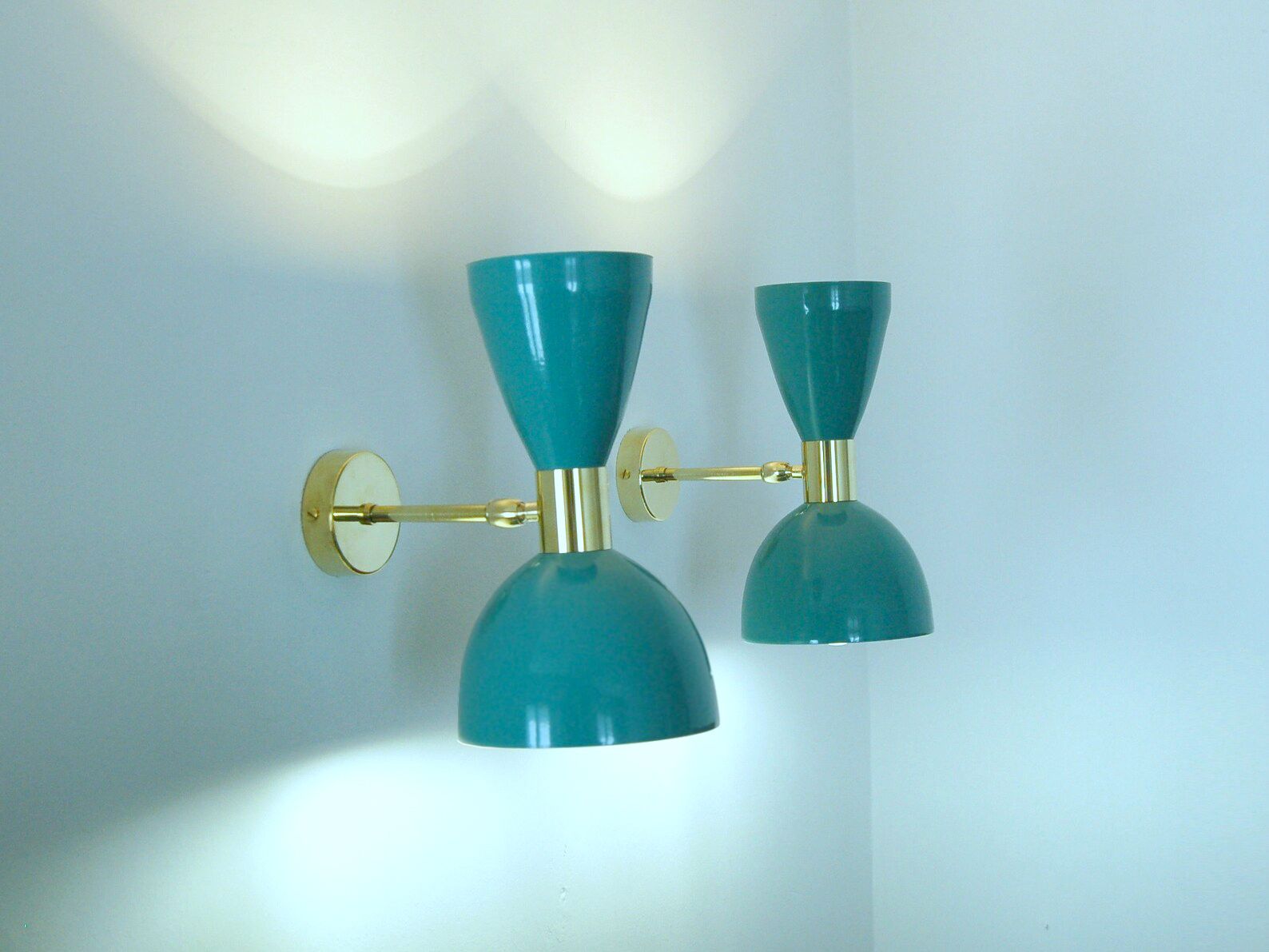 Pair Of Wall Lamp / Metal And Brass / Light Green Color Style '50 photo 280.0
