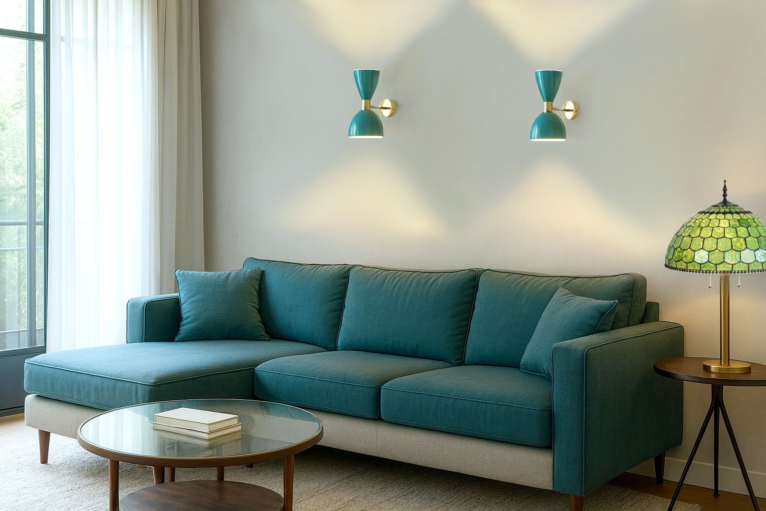 Pair Of Wall Lamp / Metal And Brass / Light Green Color Style '50 photo vinterior