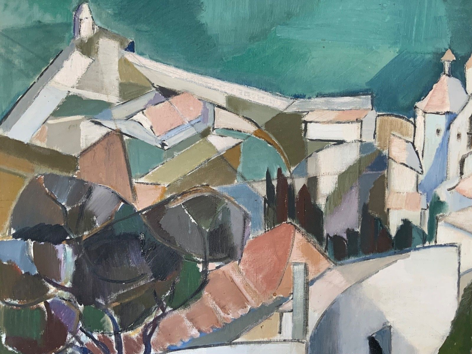 791.0 Vintage Original Modernists Oil On Canvas Landscape By Nini Landgren (1903 1976) photo