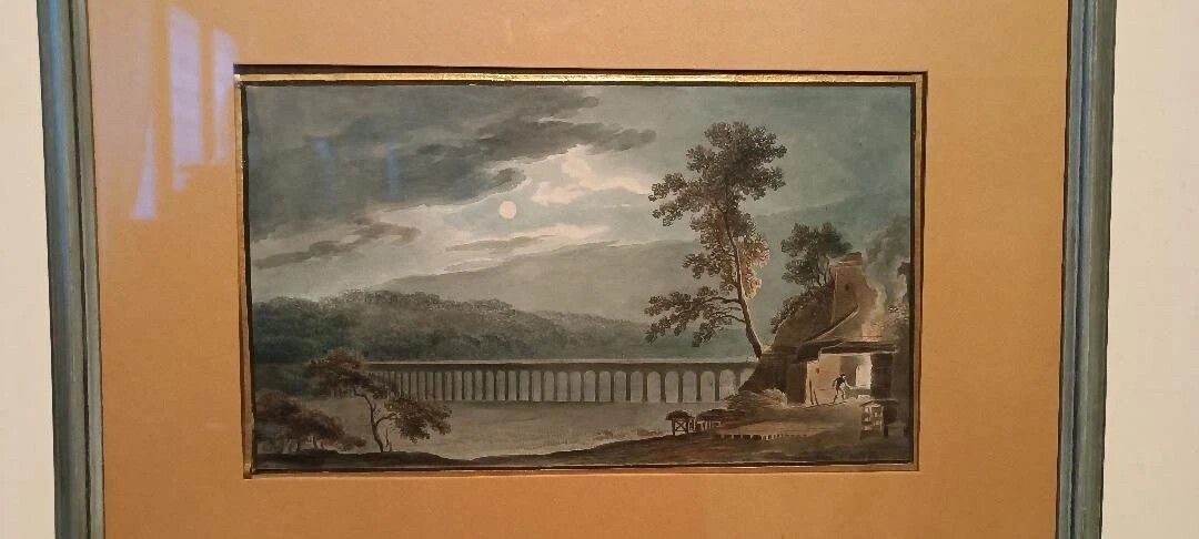 Six Early 19th Century Watercolors On Paper – Landscapes With Aqueduct And Bridge photo vintage