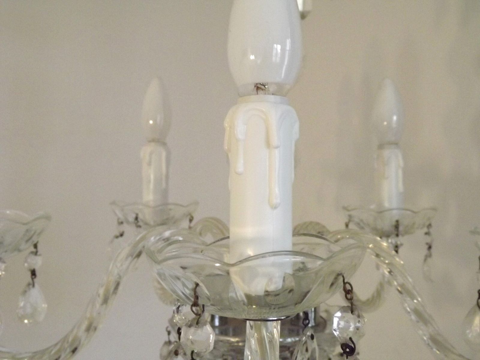 French Vintage 5 Light Chandelier With Barley Twist Glass Arms Adorned With Assorted Crystals photo vintage