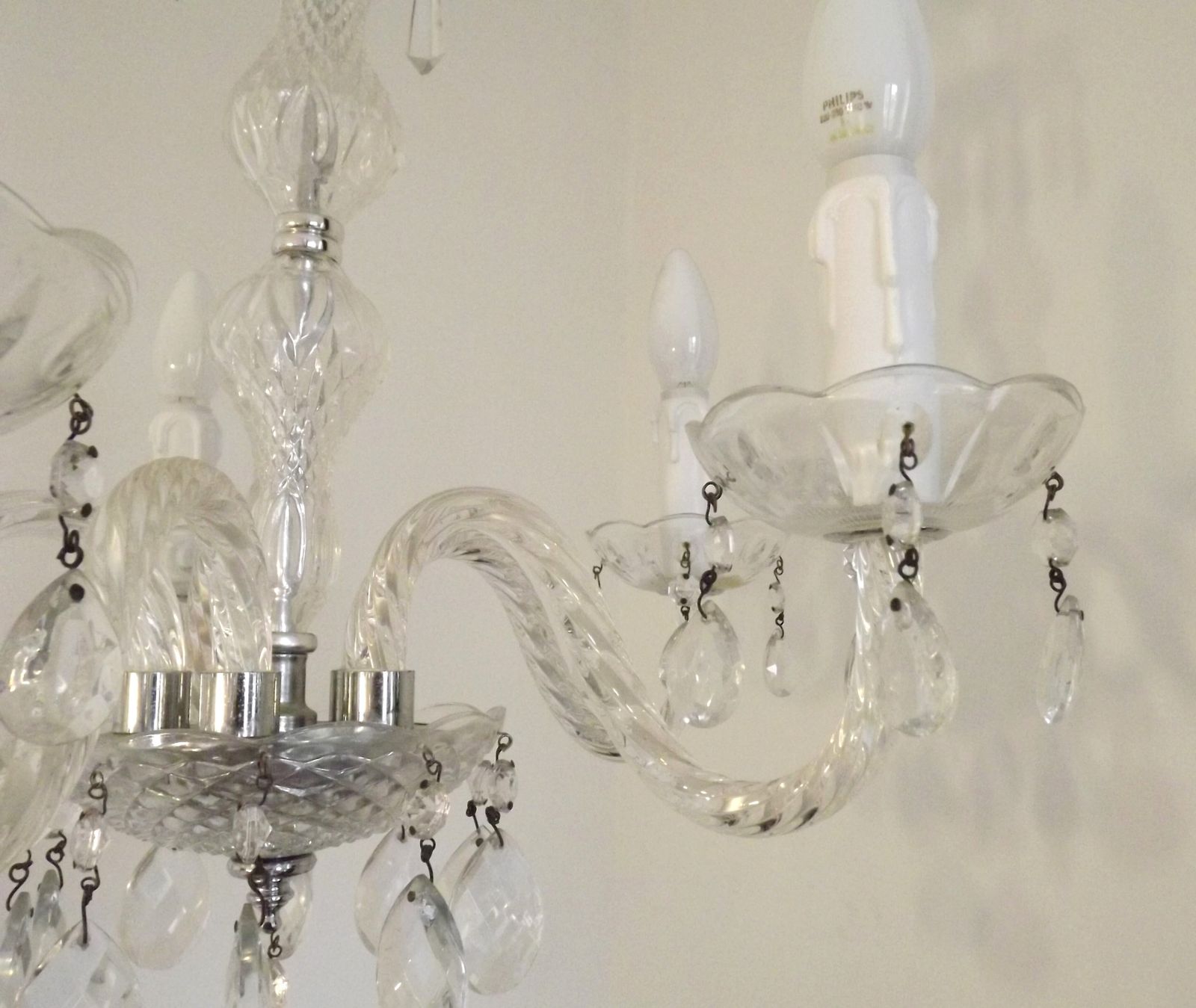 475.0 French Vintage 5 Light Chandelier With Barley Twist Glass Arms Adorned With Assorted Crystals photo