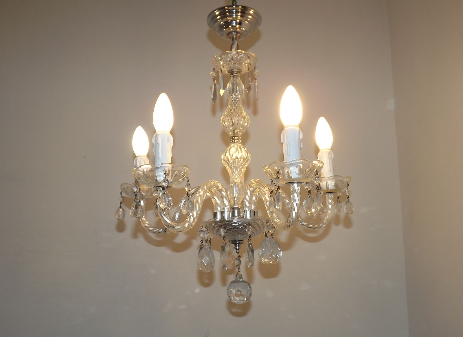 photo buy French Vintage 5 Light Chandelier With Barley Twist Glass Arms Adorned With Assorted Crystals