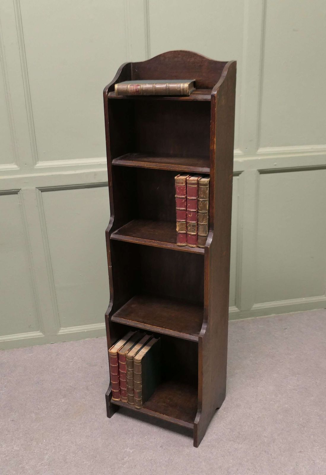 Art Deco Tall Slim Golden Oak Bookcase. photo vinterior