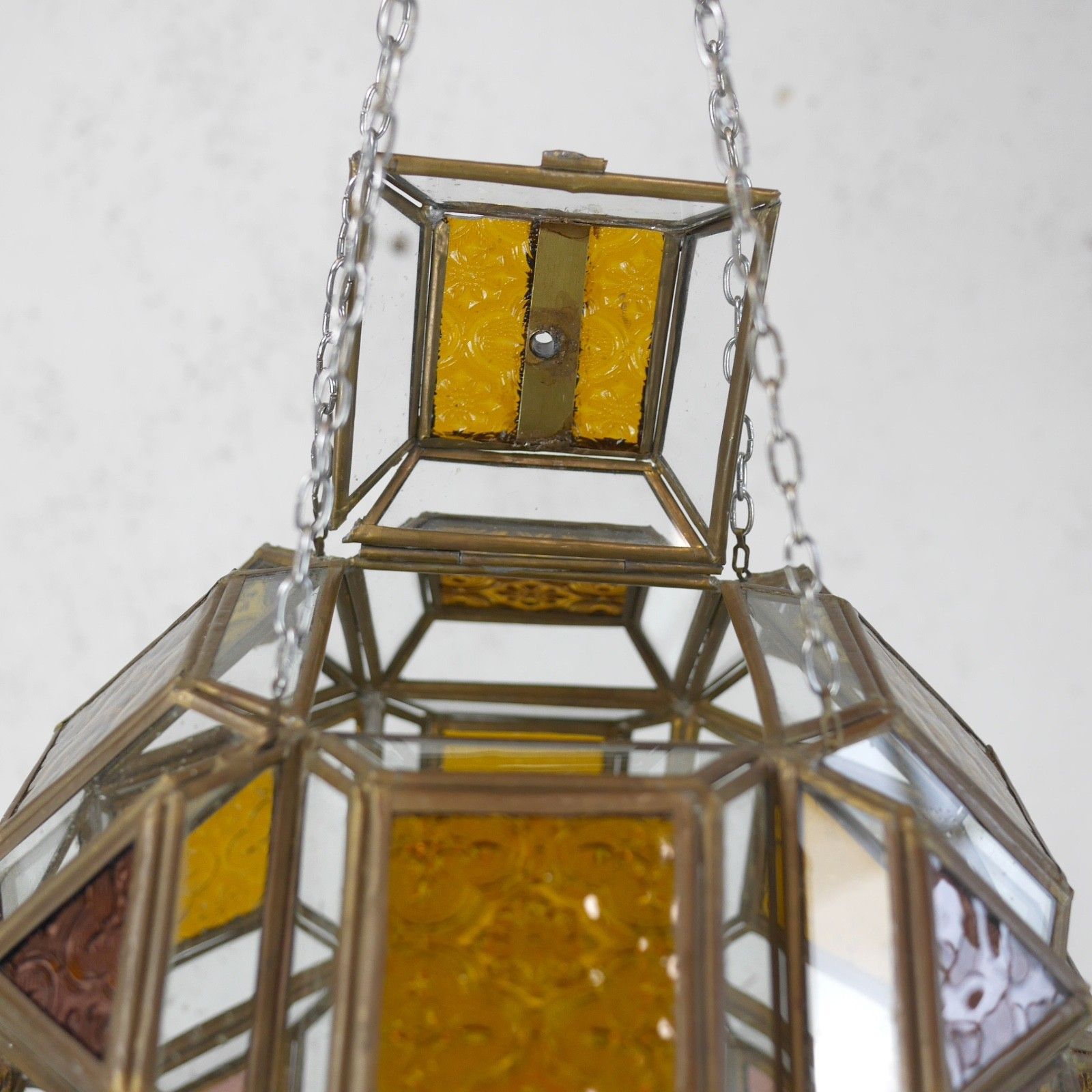 photo vintage Antique Art Glass Amber Brass Hall Lantern Light Pendent French #103088
