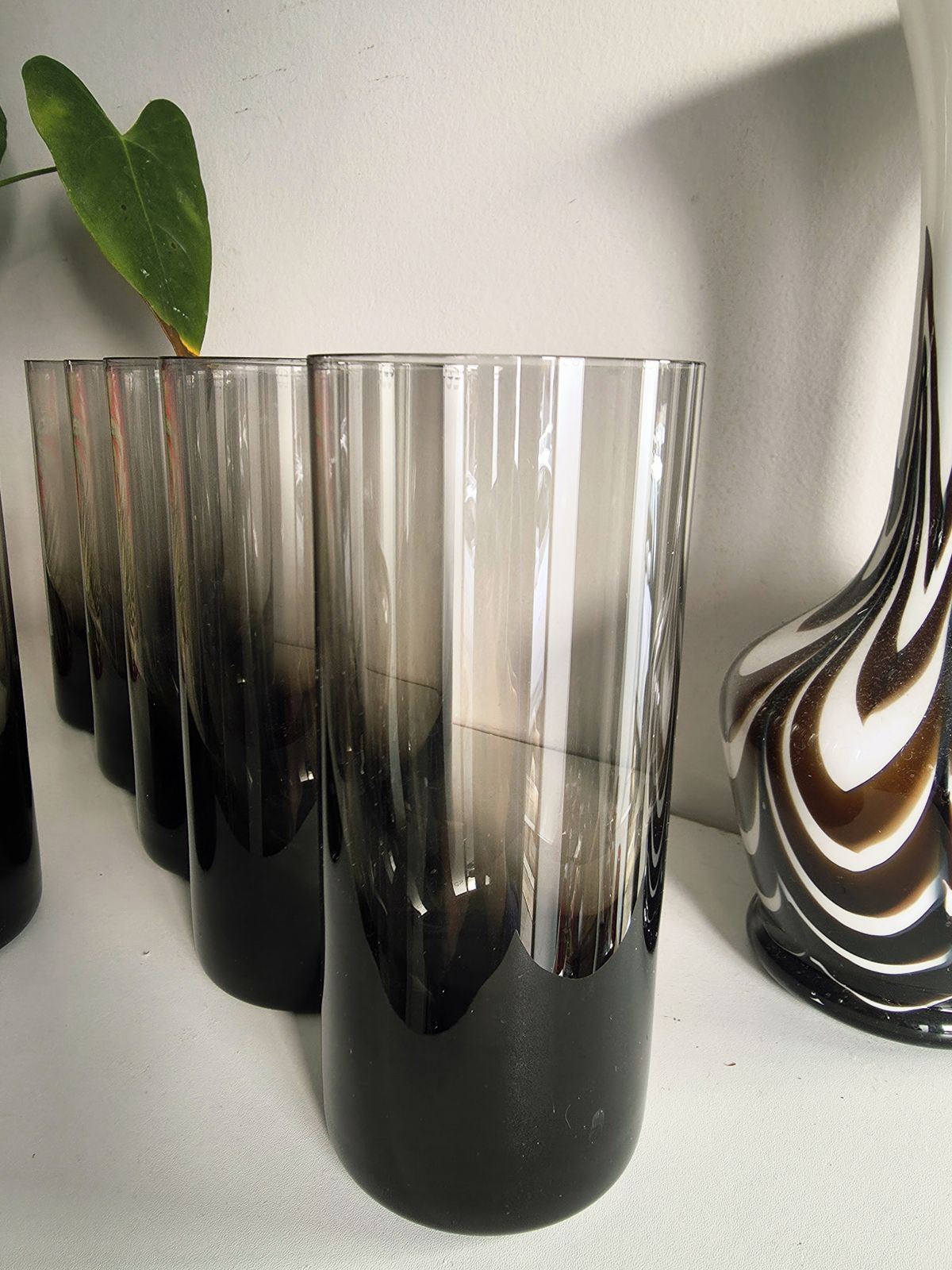Set Of 6 Mid Century Smoked Crystal Glass Highball Tumblers With Weighted Bases photo furniture