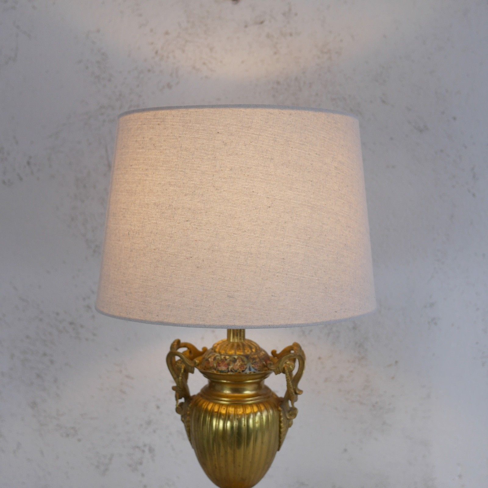 Brass Neoclassical Urn Table Light Lamp Vintage Antique Enamel Shade #103002 photo vintage