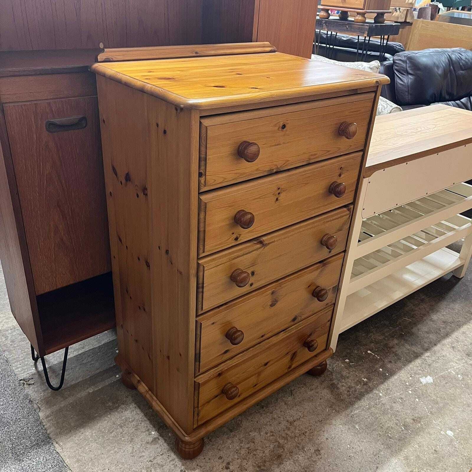 Pine Chest Of 5 Drawers Knob Handles Ball Feet Gallery