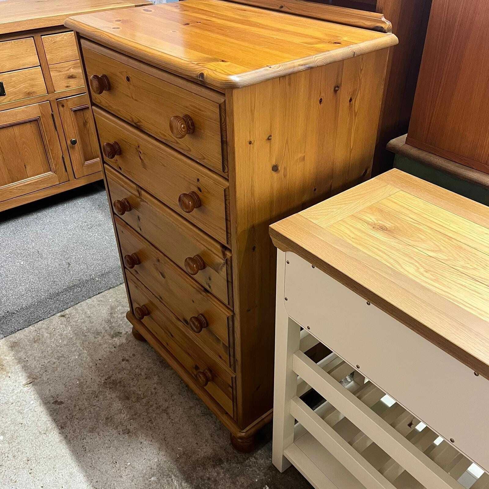 Pine Chest Of 5 Drawers Knob Handles Ball Feet Gallery photo Furniture