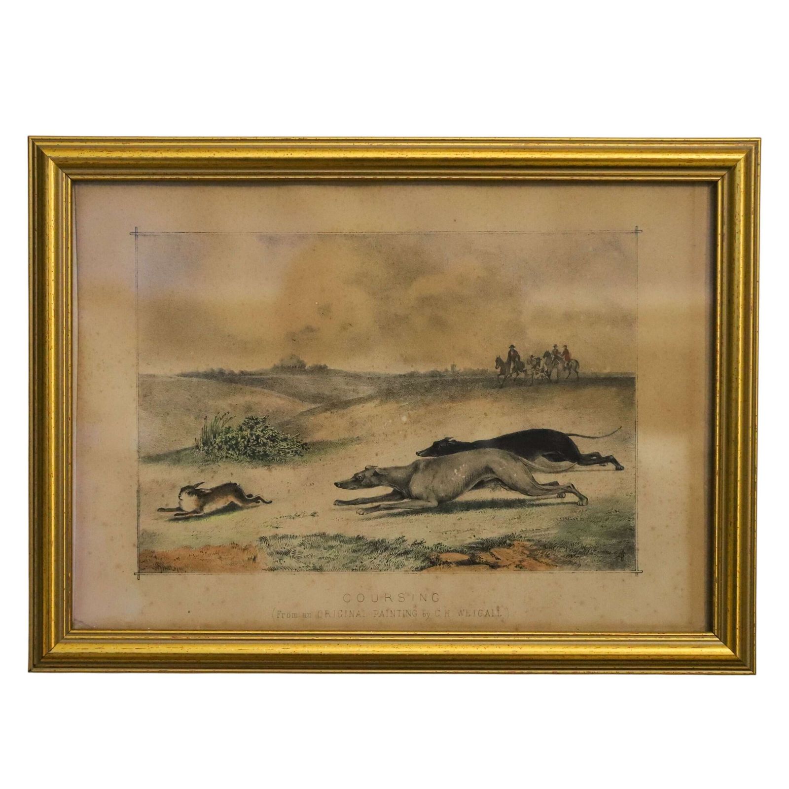 Original 1830s Lithograph — “Hare Coursing” By C. H. Wergall