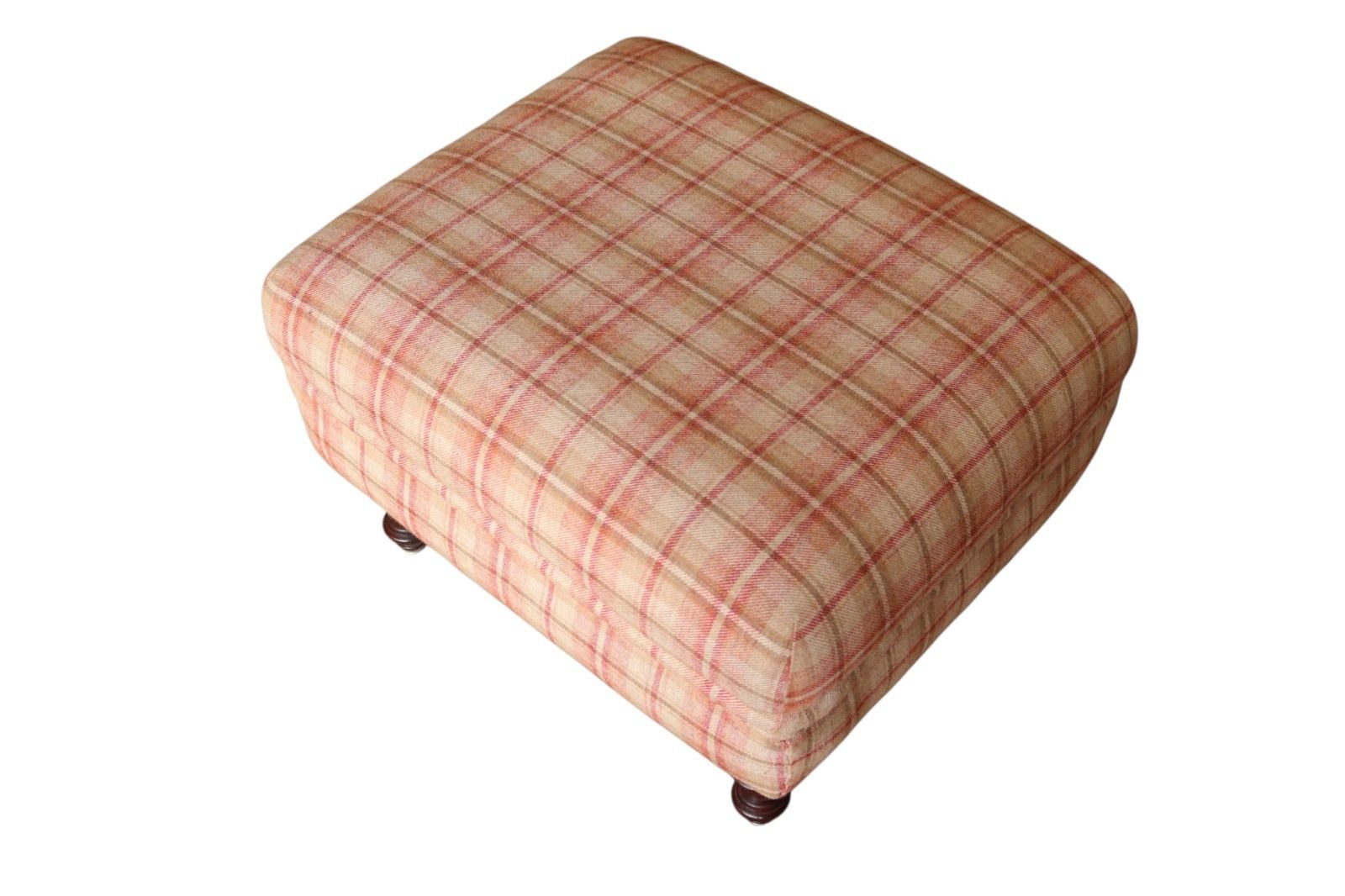 Vintage Country House Style Plaid Upholstered Ottoman / Footstool photo vinterior