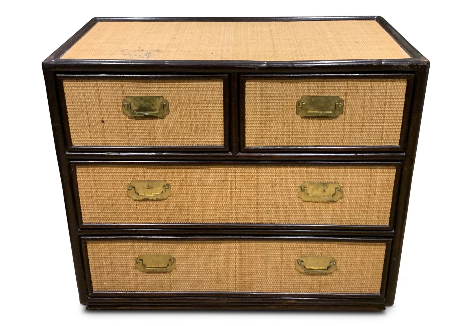 Mid Century Organic Chest Of Drawers Rattan, Ebonised Wood With Brass Handles photo furniture
