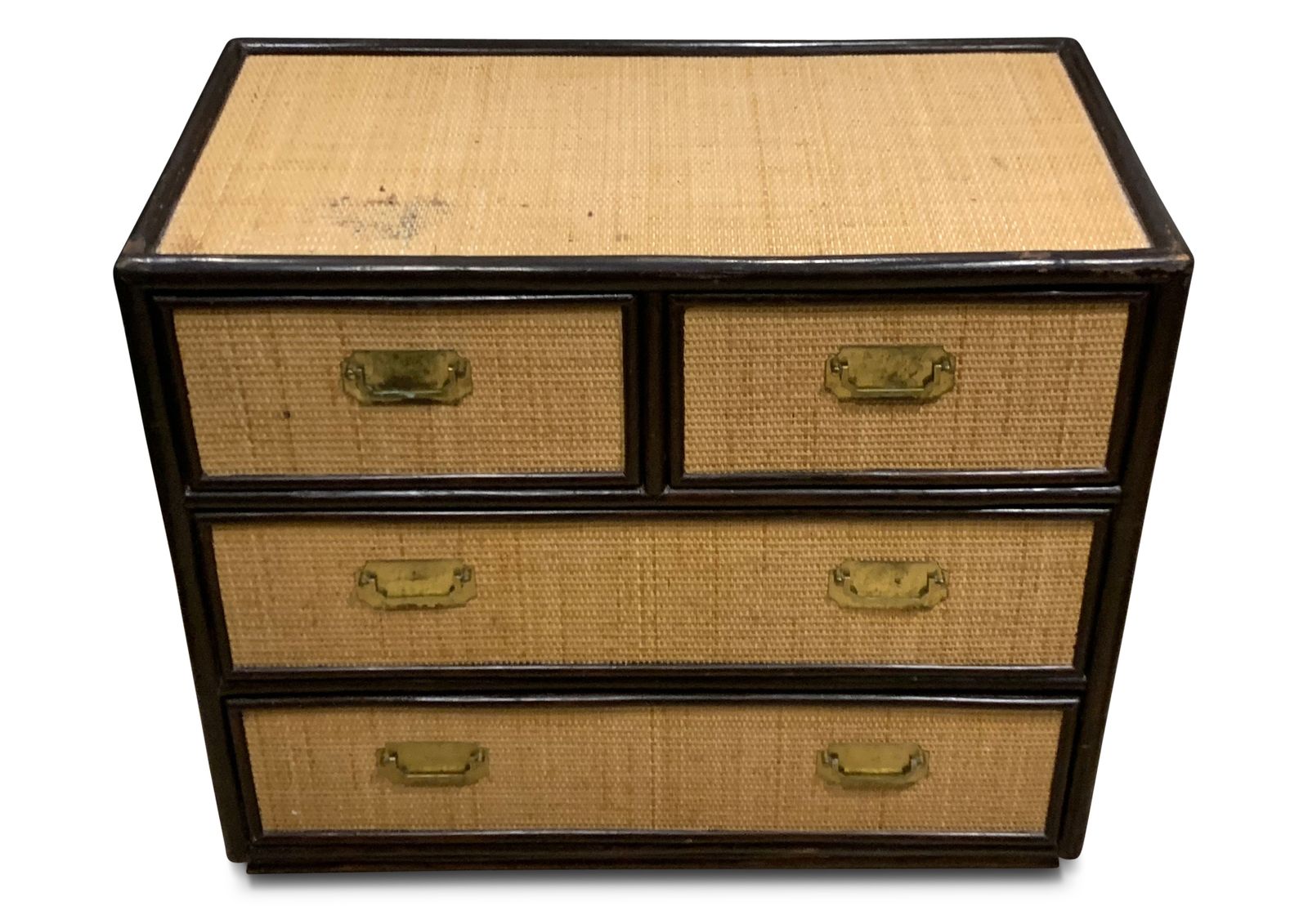 Mid Century Organic Chest Of Drawers Rattan, Ebonised Wood With Brass Handles photo buy