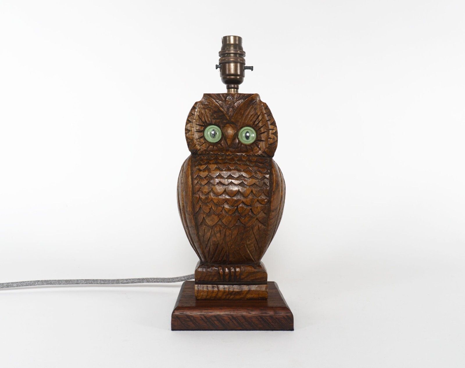 Vintage 1950s Carved English Oak Owl Table Lamp – Rewired – Signed