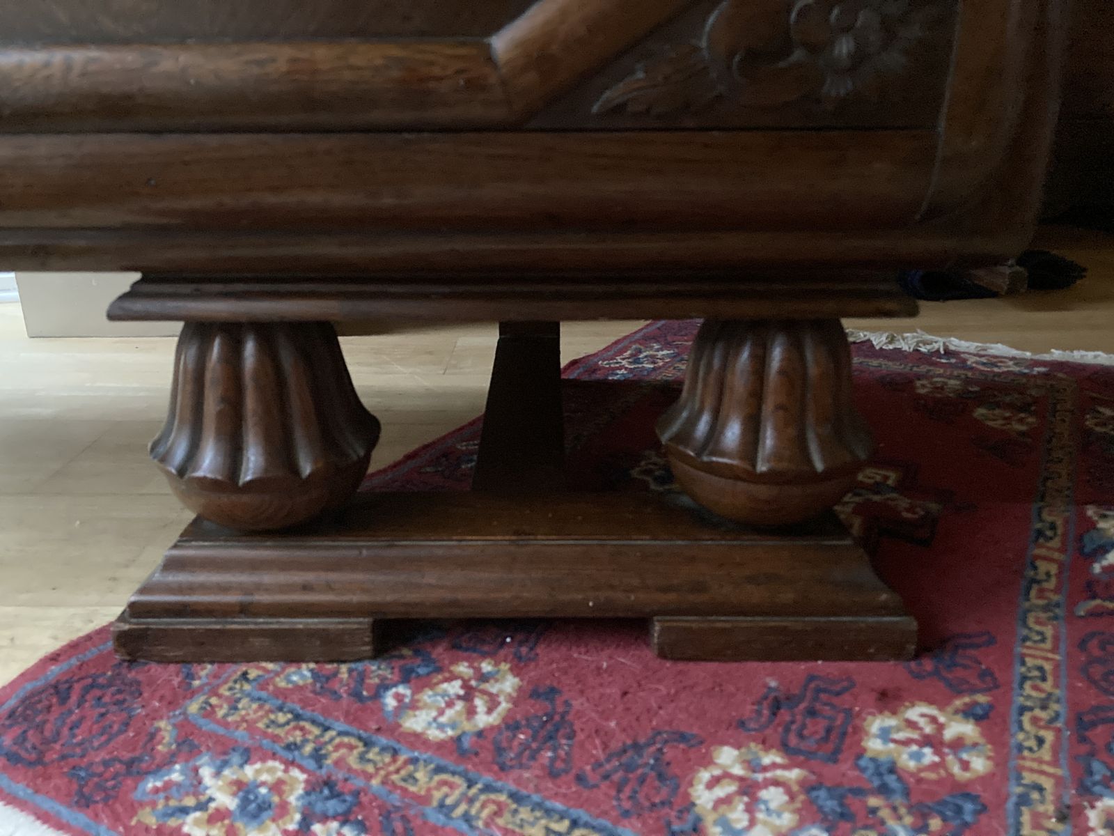Art Deco 1940’s Mid Oak Sideboard  Geometric Doors With Bulbous Ornate Legs photo vintage