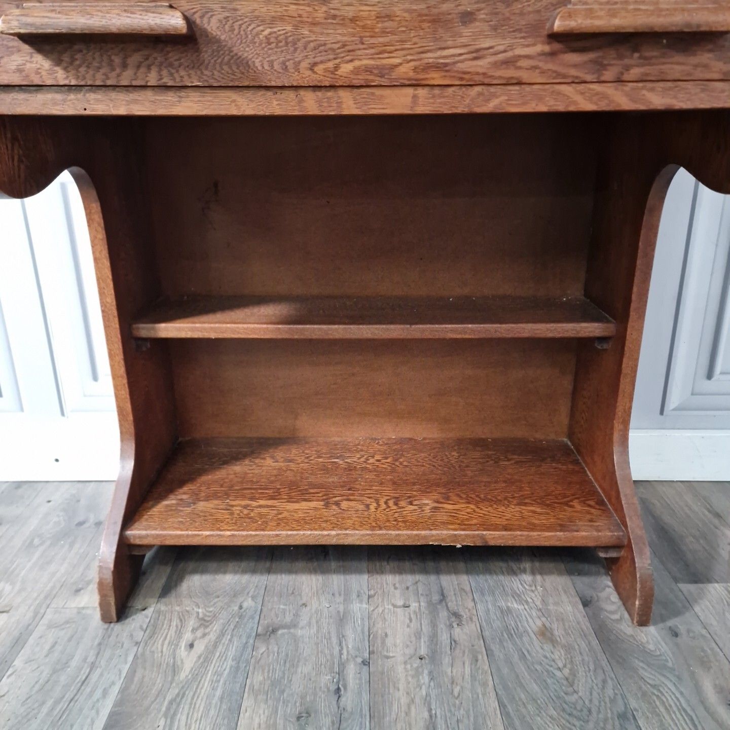 Antique Roll Top Desk Edwardian Oak Bureau With Tambour Door Single Drawers photo buy