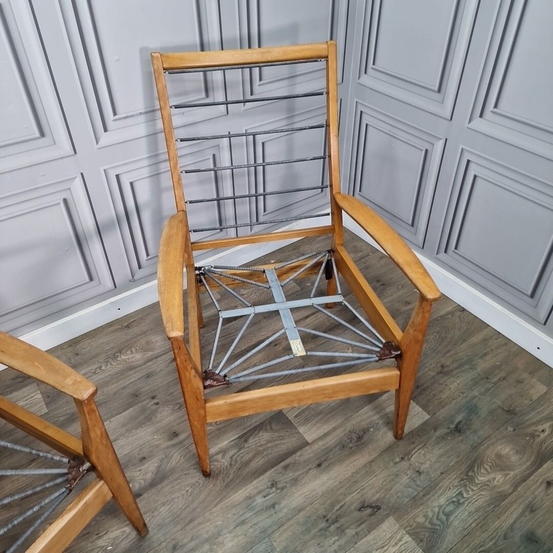 Pair Vintage Cintique Armchairs Mid Century Fireside Lounge Chairs Frames Mcm photo Furniture