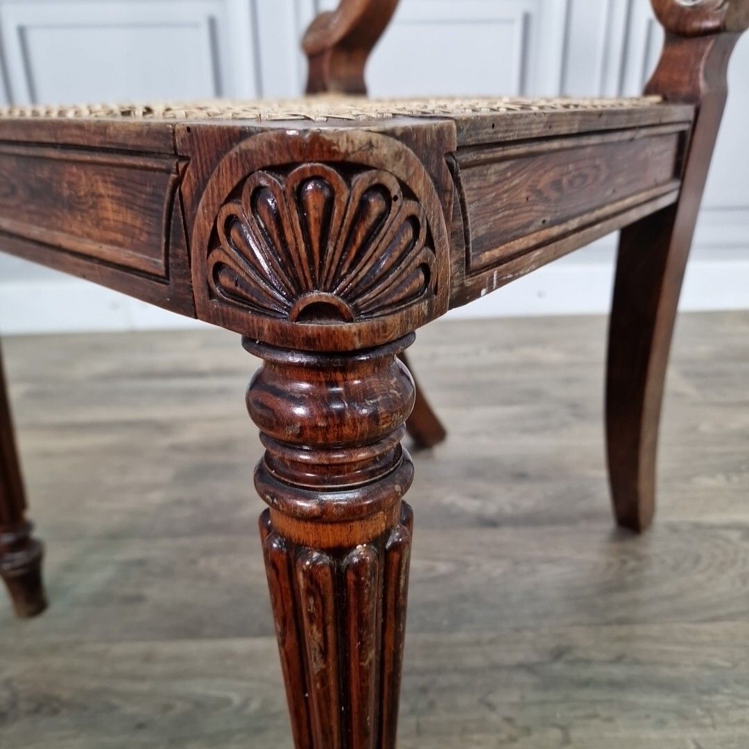 photo furniture Antique Carved Chair Solid Wooden Turned Decorative Cane Rattan Hall Occasional