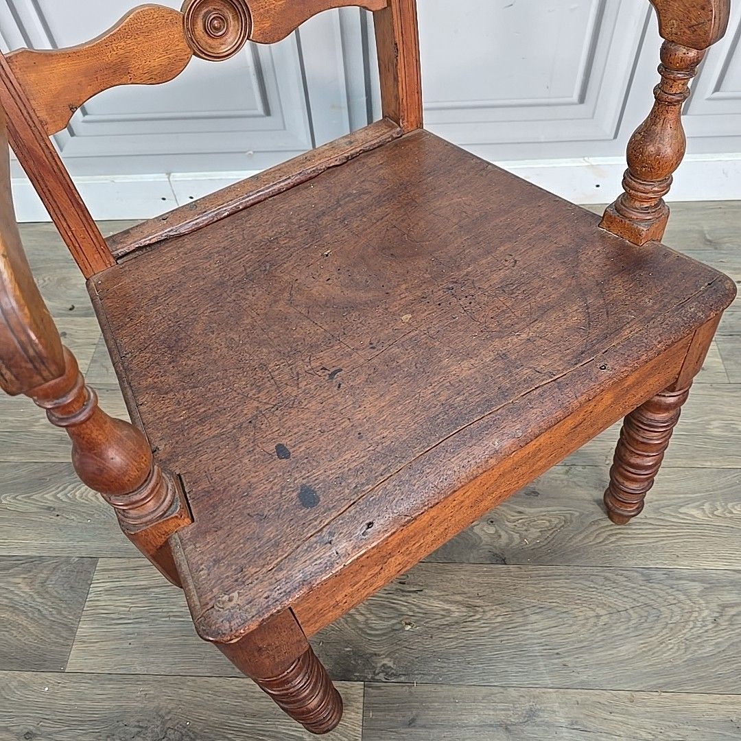Antique Oak Armchair Desk Chair – Turned Solid Wood – Georgian Regency Country photo for sale