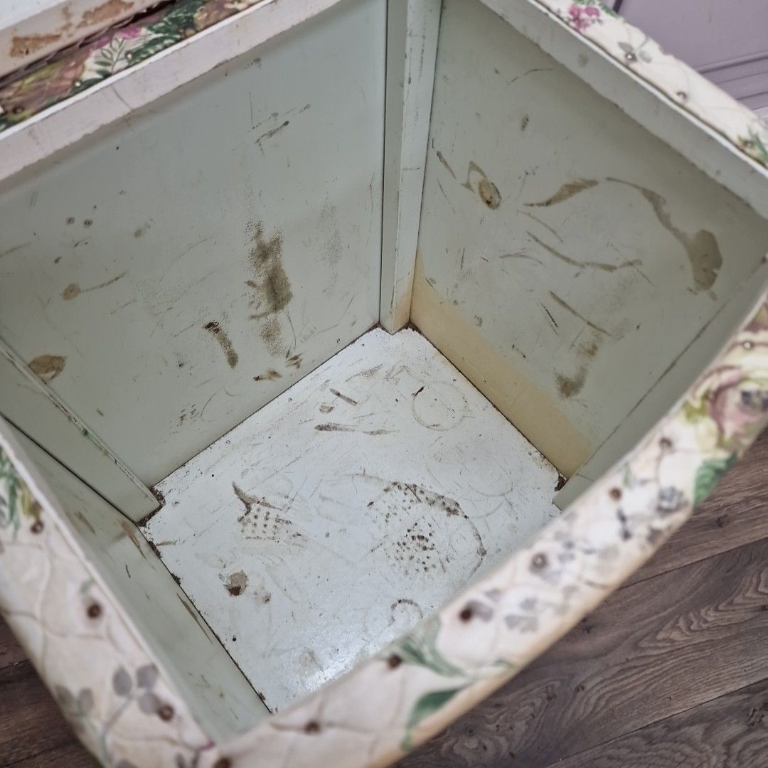 photo for sale Vintage Floral Laundry Basket – Quilted Vinyl – Retro Linen Basket – Storage Box