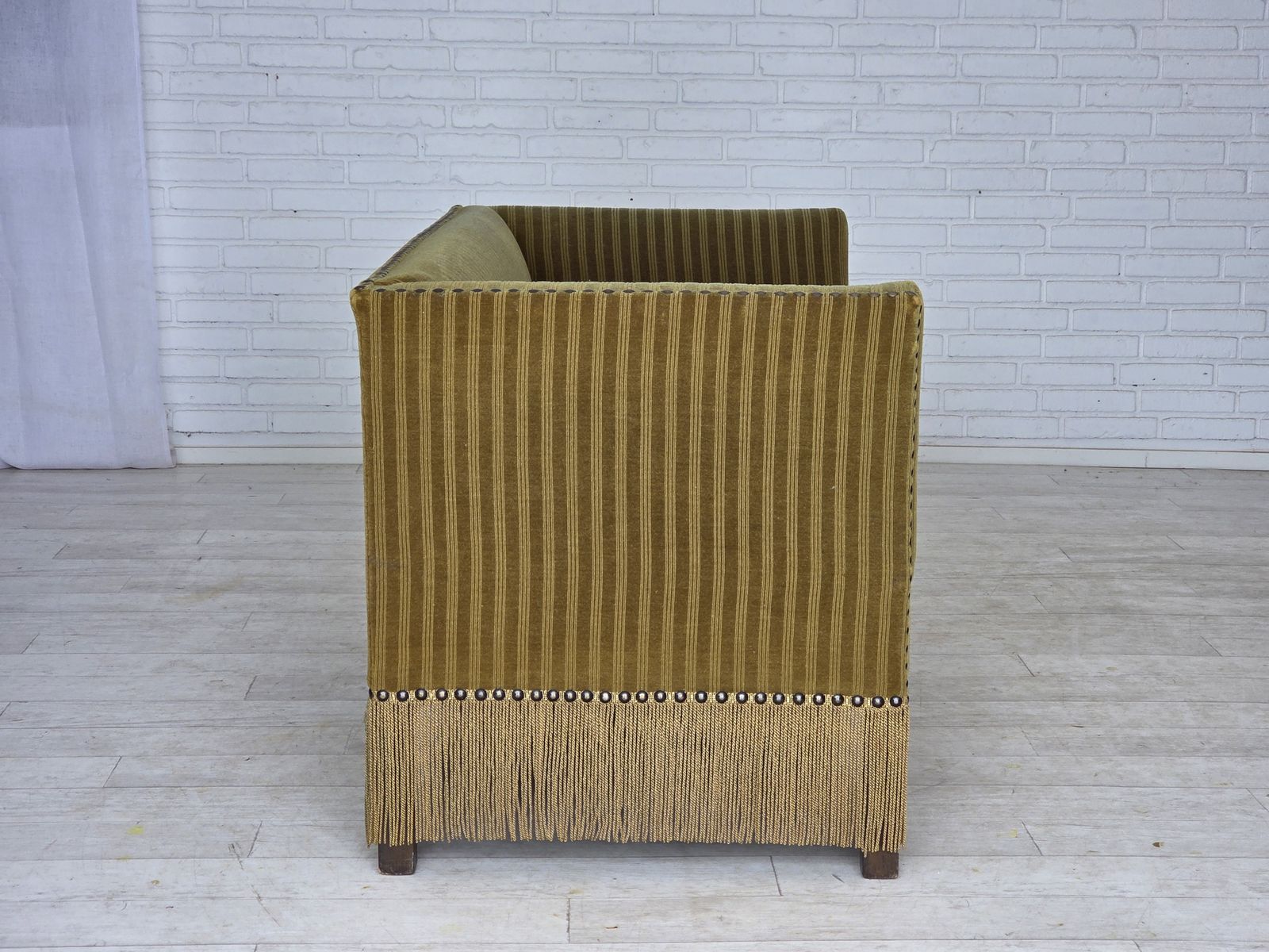 1970s, Danish 2 Seater Sofa, Original Green Furniture Velour. photo vinterior
