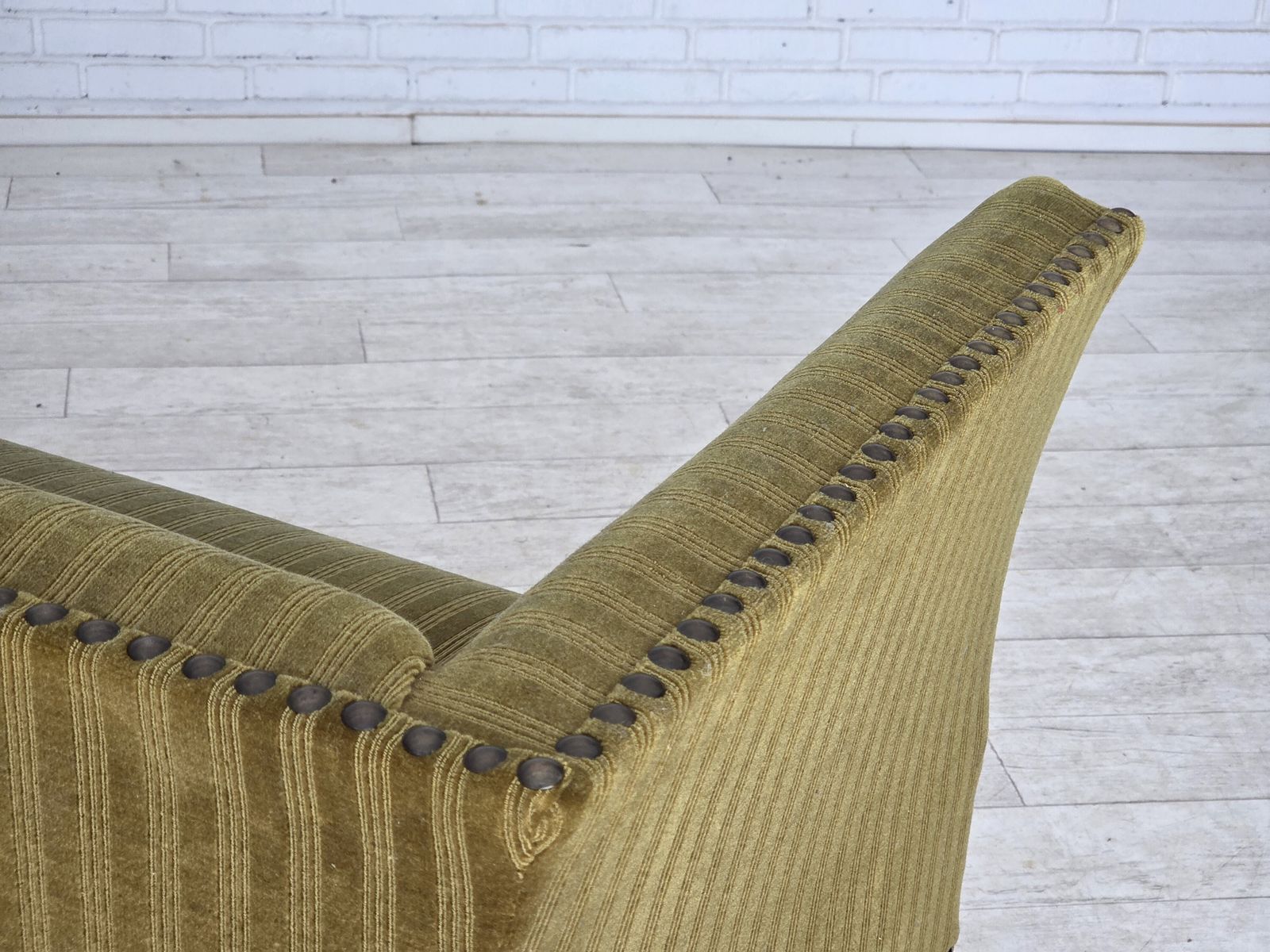 photo furniture 1970s, Danish 2 Seater Sofa, Original Green Furniture Velour.