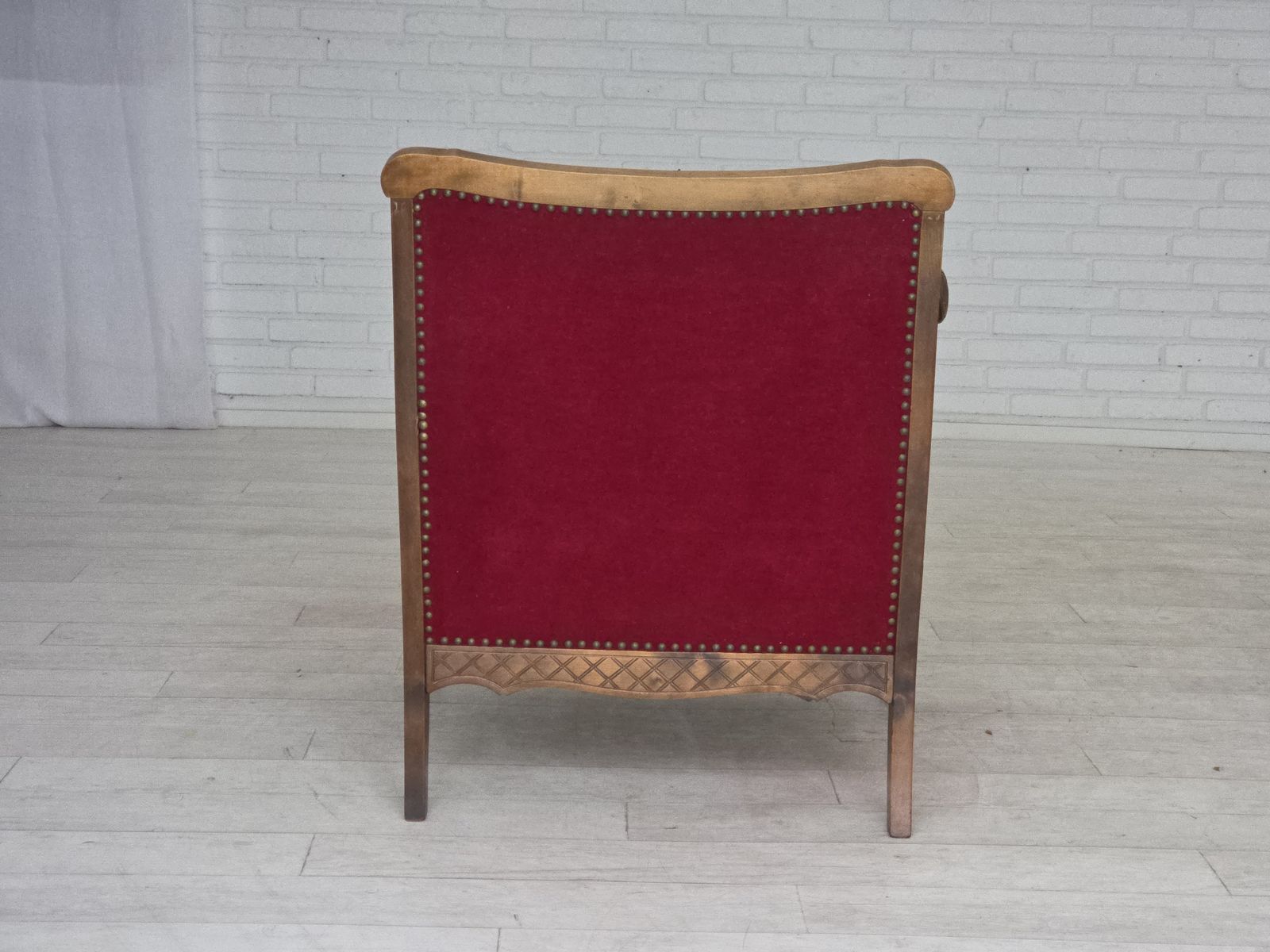 photo vintage 1930s, Danish Armchair, Furniture Velour, Ash Wood.