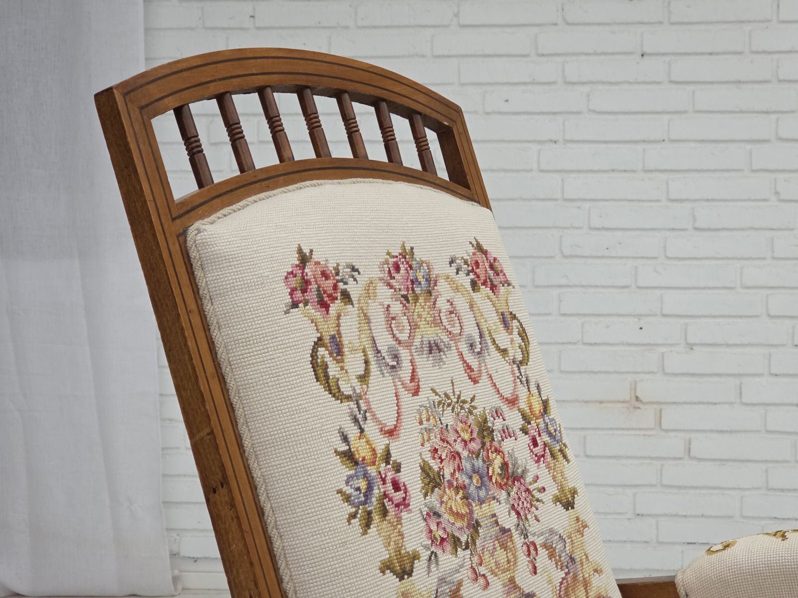 1930s, Danish Highback Rocking Chair, Original Hand Woven Wool, Ash Wood. photo for sale