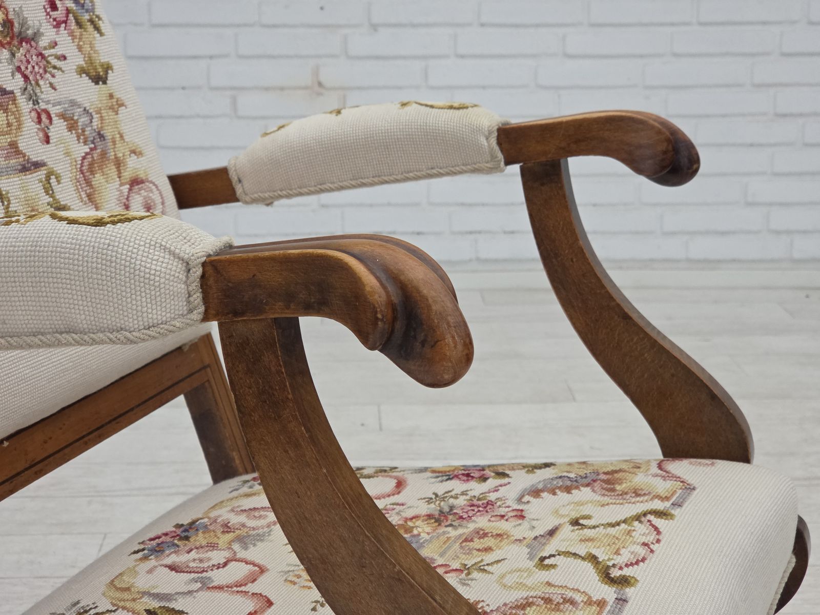 1930s, Danish Highback Rocking Chair, Original Hand Woven Wool, Ash Wood. photo Furniture