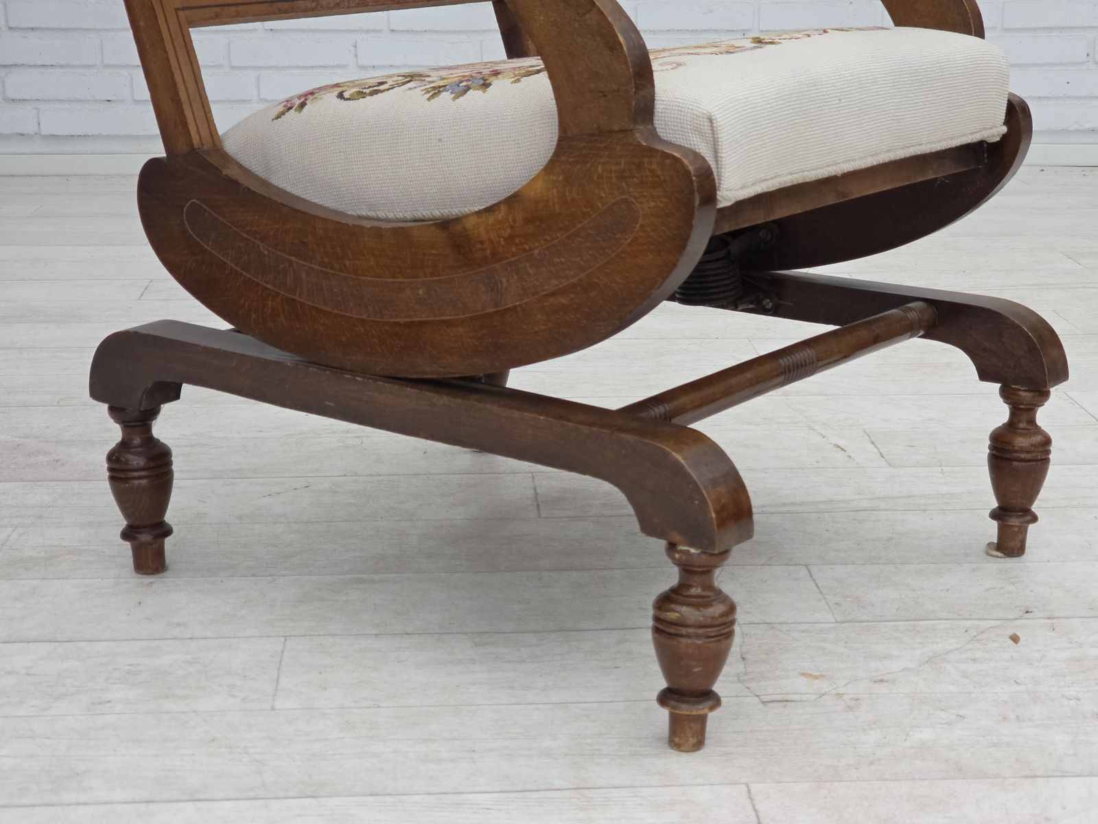 Furniture 1930s, Danish Highback Rocking Chair, Original Hand Woven Wool, Ash Wood. photo
