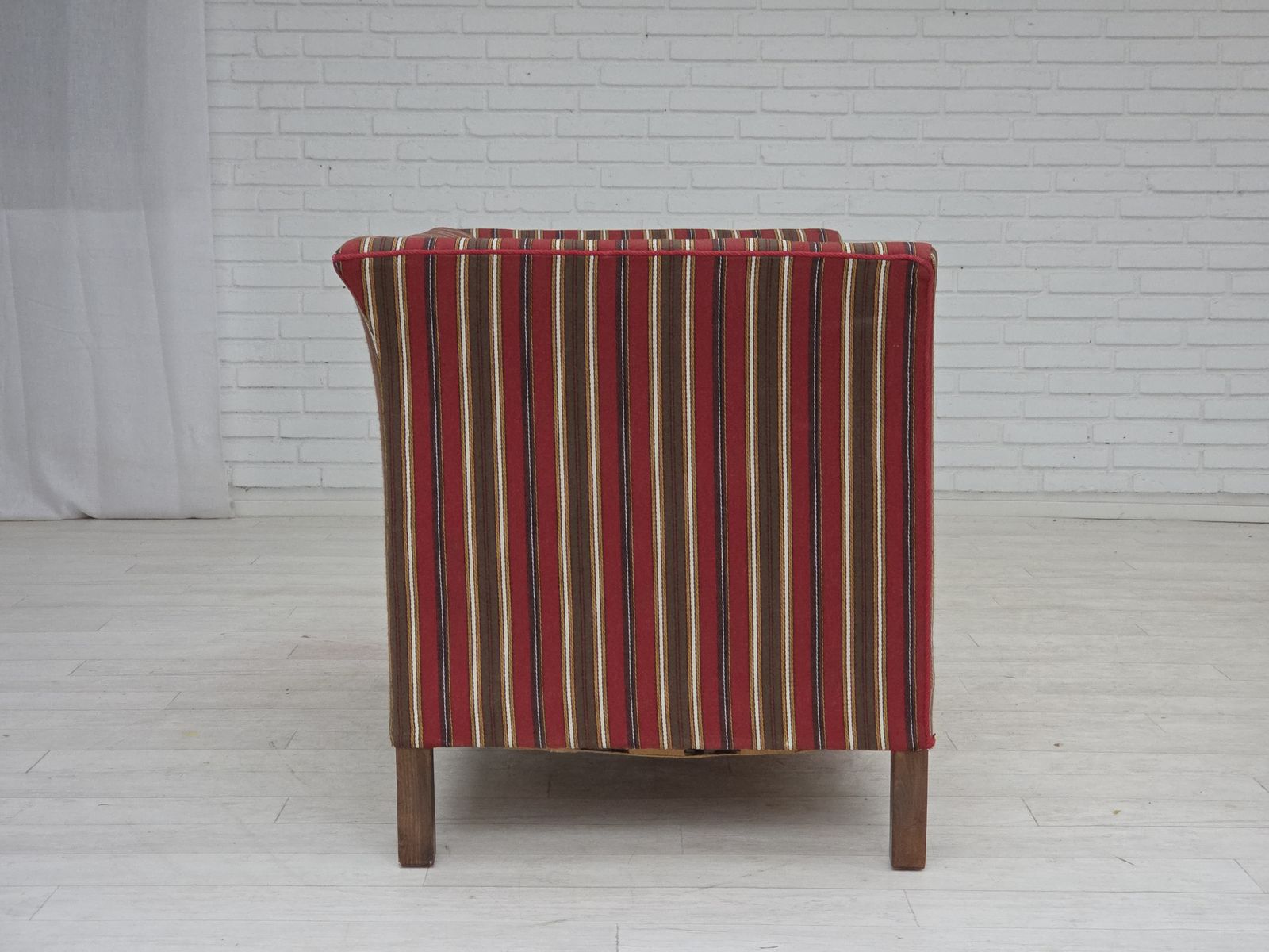 Furniture 1960s, Danish 2 Seater Sofa, Striped Red/Multicolor Furniture Wool. photo