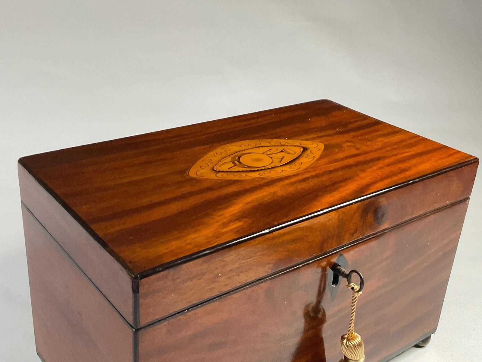 Antique Victorian Marquetry Musical Box, Inlaid Flute And Lute. photo furniture